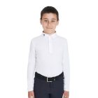 Fiú slim fit versenypóló három gombbal. - 10 éves, fehér