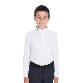   Fiú slim fit versenypóló három gombbal. - 10 éves, fehér