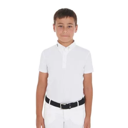Fiú slim fit versenypóló négy gombbal