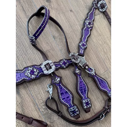Cayuse Purple set / crocodile 001 kantár és szügyelő szett