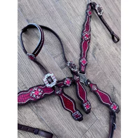   Cayuse Red set / crocodile 001 western kantár és szügyelő szett
