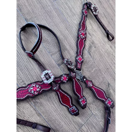 Cayuse Red set / crocodile 001 western kantár és szügyelő szett