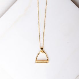 14 karátos arany kengyel medálos nyaklánc cirkóniával