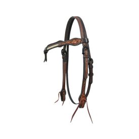   Western kantár V-alakú homlokszíjjal, nyersbőr díszítéssel