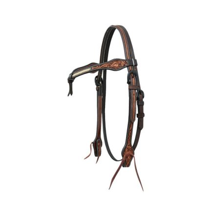 Western kantár V-alakú homlokszíjjal, nyersbőr díszítéssel